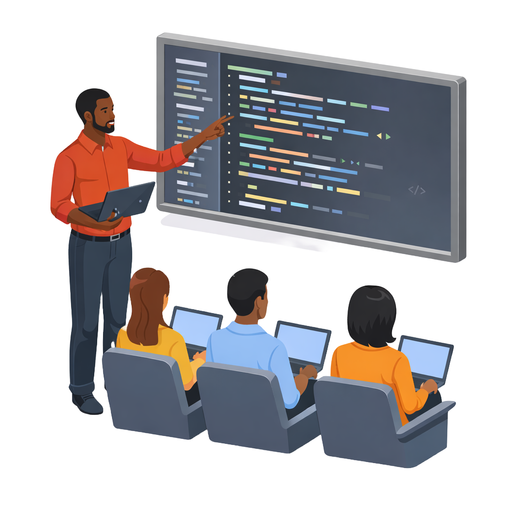 Instructor teaching coding to students